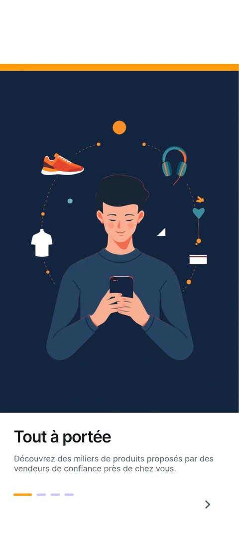 Écran de bienvenue de l'application ZAP, présentant les catégories de produits disponibles